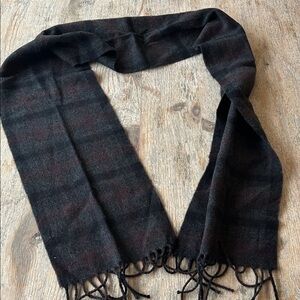 Men's Black Scarf with Subtle Brown Plaid Accent